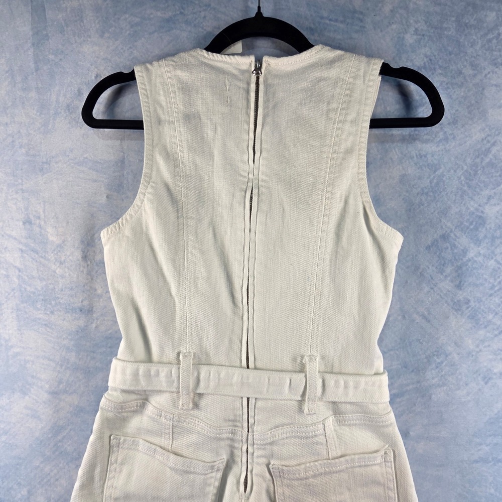 7 For All Mankind White Denim Belted Ruffle Hem Mini Dress Womens Size Small - Picture 8 of 8